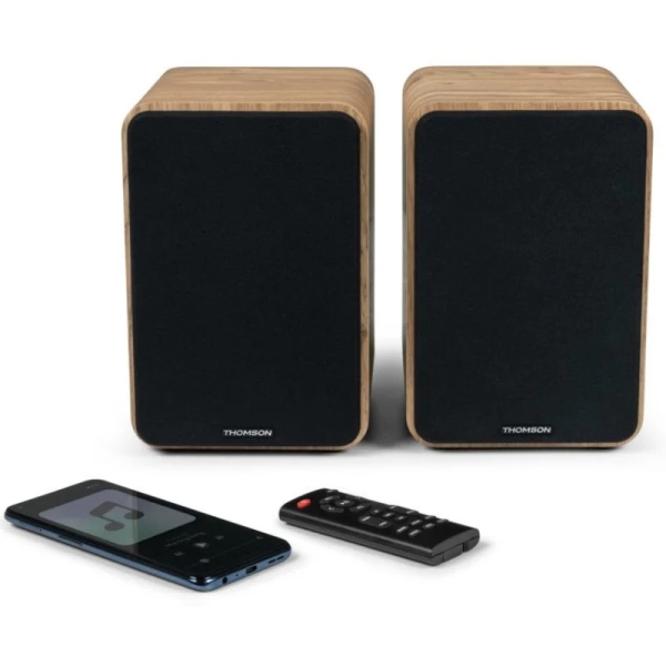 Thomson Ws602Duo Altavoces 100W Bluetooth 5.0 - Entrada Rca, Optica - Mando A Distancia - Color Madera