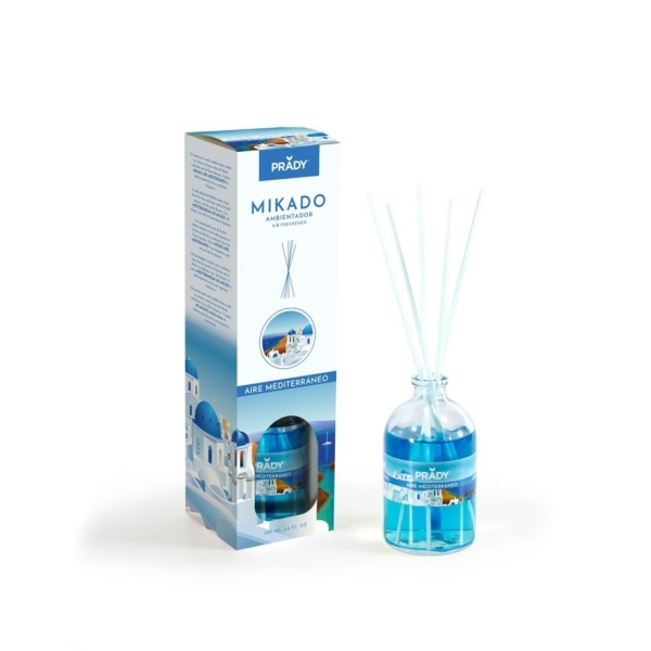 Prady Ambientador Mikado Aire Mediterraneo - Frasco De Cristal 100 Ml Y Varitas Difusoras