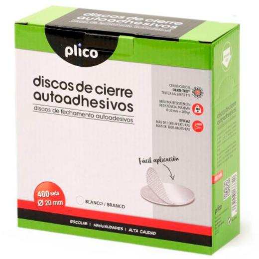Plico Discos De Cierre Textil Autoadhesivo Ø20Mm  -Caja 400 Discos- Blanco