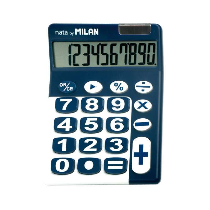 Milan Calculadora De Sobremesa 10 Digitos - Teclas Grandes - Apagado Automatico - Color Azul Y Blanco