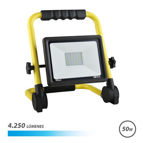 Elbat Foco Led Con Soporte Plegable 50W - 4250 Lumenes - 6500K Luz Fria - Cable De 1.50M - Ip65 Para Uso En Exterior