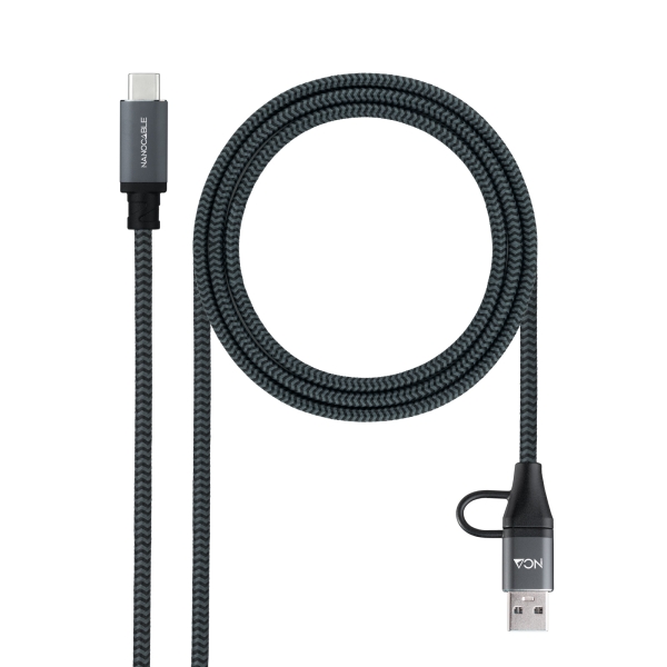 Nanocable Cable Usb 3.2 Gen2X2 5A/100W - Usb-C + Usb-A/M A Usb-C/M - 2M - Color Gris