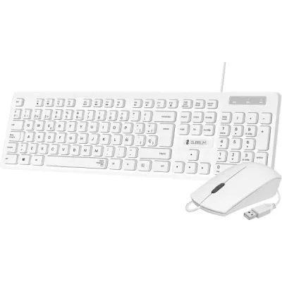 Subblim Combo Business Slim Silencioso - Teclado Y Ratón - Ergonómico Y Resistente A Salpicaduras - Conector Usb Plug & Play - Ratón Con Precisión De 1200 Dpi - Color Blanco