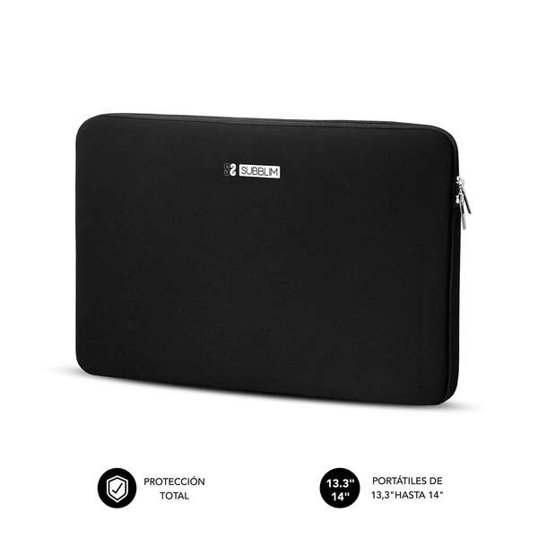 Subblim Business Laptop Sleeve Neoprene Funda Para Portatiles Hasta 14" - Fabricada En Neopreno - Delgada Y Ligera - Doble Cremallera - Color Negro