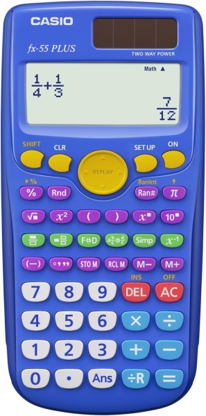 Casio Fx-55 Plus Calculadora Cientifica Pantalla Lcd 12 Digitos - 240 Funciones - Funcion De Potencia (Cuadrado), Calculo Exponencial Etc... - Tapa Protectora - Color Azul