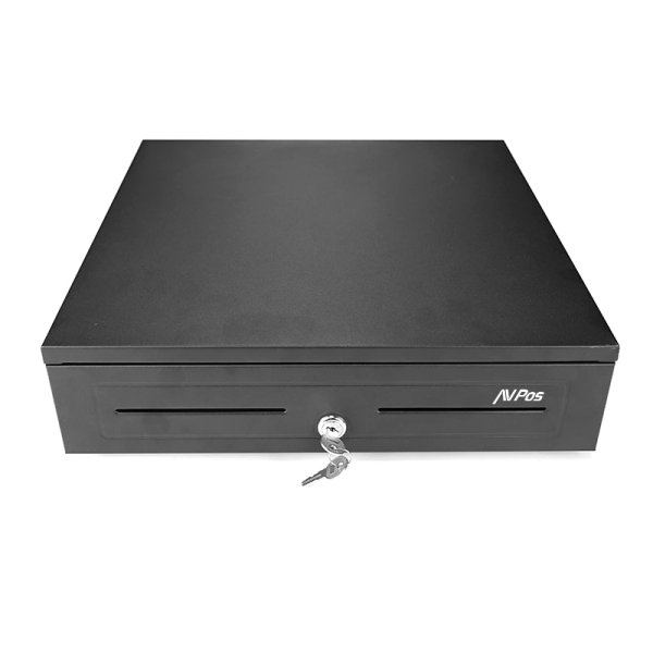 Avpos Cash-U285 Cajon Portamonedas 41Cm Automatico - 5 Posiciones Billetes - 8 Posiciones Monedas - Rj11 - Acero De Alta Resistencia - Color Negro