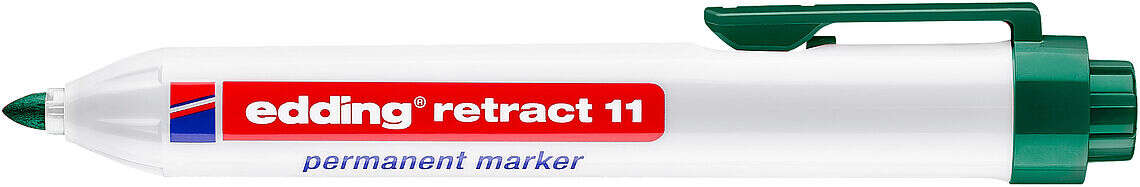 Edding Retract 11 Rotulador Permanente Retractil - Punta Redonda - Trazo Entre 1.5 Y 3Mm - Recargable - Secado Rapido - Color Verde