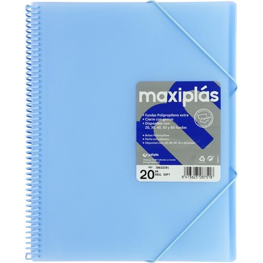 Grafoplás Carpeta Con Fundas Maxiplás Espiral A4 20 Fundas C/Sobre Pp Rígido Translúcido Azul Soft