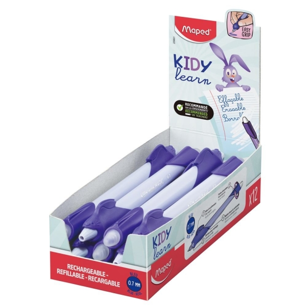 Maped Kidy Lern Magic Boligrafo Borrable Con Guia Para Dedos - Modelo Conejo - Tinta Color Azul - Recomendado Para Niños De 4 A 10 Años - Color Violeta
