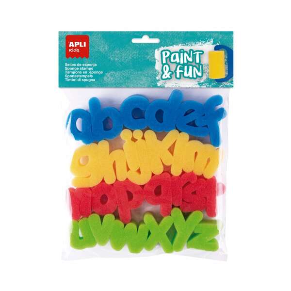Apli Kids Paint & Fun Pack De 26 Sellos De Esponja Modelo Abc Para Estampacion - Formas De Letras Minisculas - Colores Surtidos