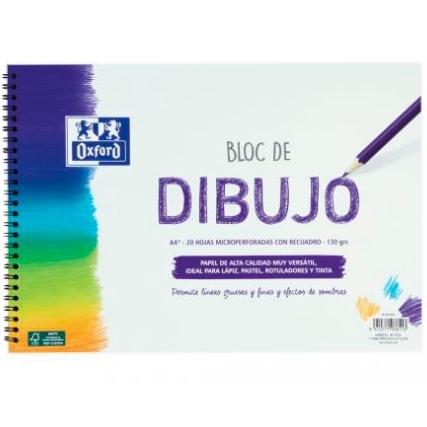 Oxford Bloc Dibujo Escolar T/ Blanda Espiral 20H 130Gr A4+ C/ Recuadro Blanco