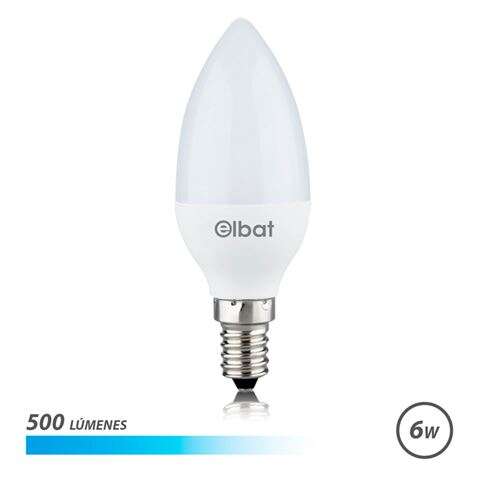 Elbat Bombilla Led C37 6W 500Lm E14 Luz Fria - Ahorro De Energia - Larga Vida Util - Facil Instalacion - Color Blanco