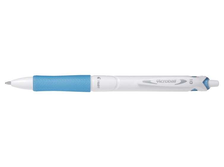 Pilot Boligrafo De Bola Retractil Acroball Purewhite - Recargable - Fabricado Con Plastico Reciclado - Punta Redonda 1Mm - Trazo 0.28Mm - Grip Ergonomico - Color Azul Claro