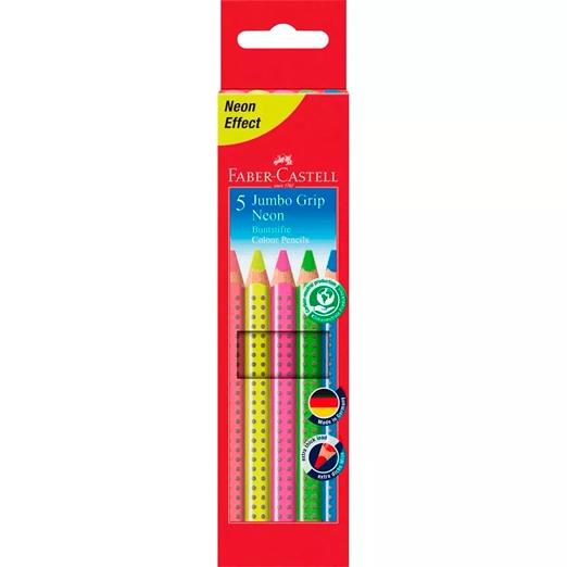 Faber Castell Lápices De Colores Jumbo Grip C/Surtidos Neón Estuche 5 Ud