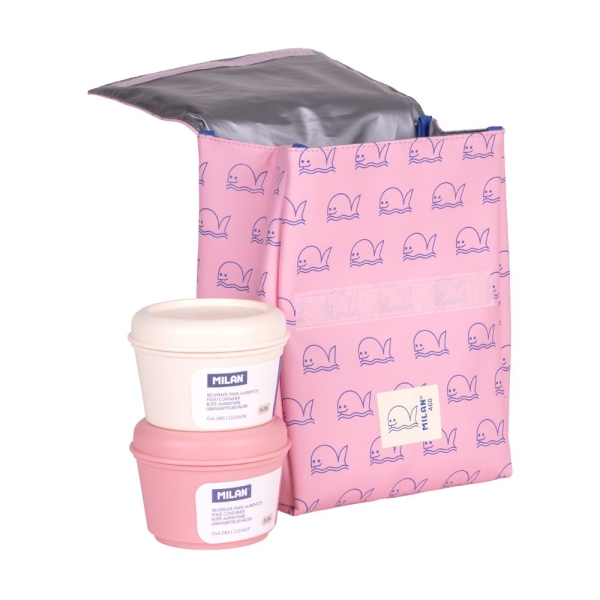 Milan Coleccion 460 Bolsa Isotermica Porta Alimentos 3,5L - Incluye 2 Recipientes Para Alimentos De 0,25L - Interior Aislante Termico - Color Rosa/Azul