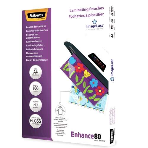 Fellowes Pack De 100 Fundas Para Plastificar Brillo A4 - 80 Micras - Alta Calidad - Transparente