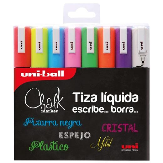 Uniball Marcador De Tiza Líquida Chalk Pwe-5M/8P Basic Colores Surtidos Blíster 8 Ud