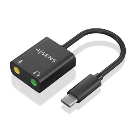 Aisens Conversor Usb-C A Jack 3.5 Audio 48Khz, Usb-C/M-2Xjack 3.5/H, Negro 10Cm