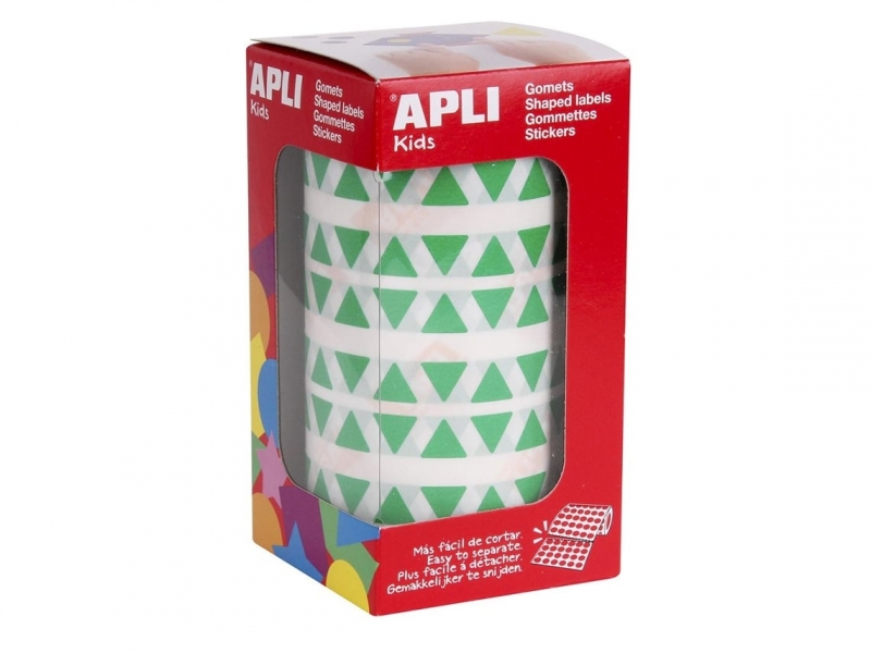 Apli Rollo De 6.136 Gomets Triangulares - Adhesivo Permanente - Faciles De Separar - Adhesivo Base Agua - Color Verde
