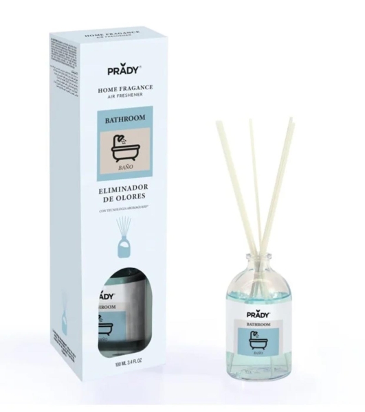 Prady Ambientador Mikado Neutralizador De Olores Para Baño - Frasco De Cristal 100 Ml Y Varitas Difusoras