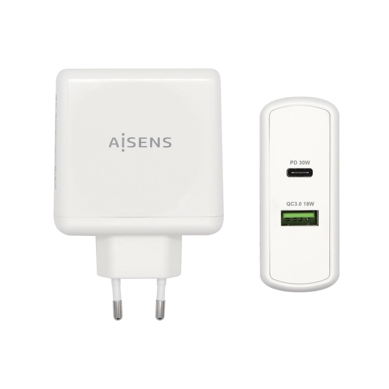 Aisens Cargador 57W, 1Xusb-C Pd3.0 45W, 1Xusb-A 5V/2.4A 12W, Blanco