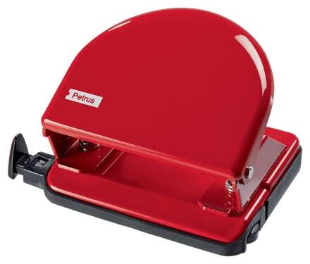 Petrus 52 Taladro Perforador Clasico Metalico - Hasta 20 Hojas - Marcas De Formato - Facil Vaciado - Punzones 5.5Mm - Color Rojo