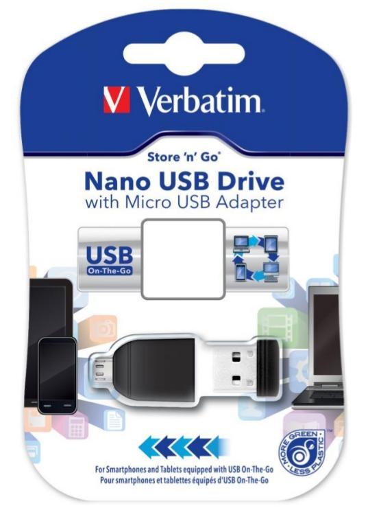 Verbatim Pendrive Nano On-The-Go 16Gb Usb 2.0 Otg Con Adaptador Micro Usb Negro