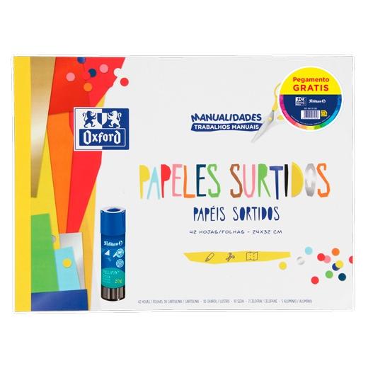 Oxford Pack Bloc Papeles Surtidos Manualidades + Pegamento Pelifix 20G