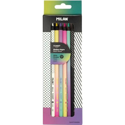 Milan Lápices De Colores Mina Gruesa Sunset Madera Negra Estuche 6 Ud C/Surtidos
