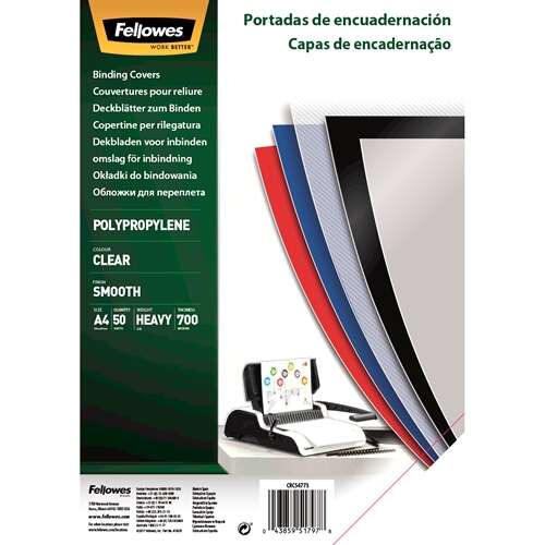 Fellowes Pack De 50 Portadas De Polipropileno A4 - 700 Micras - Acabado De Calidad - Transparente