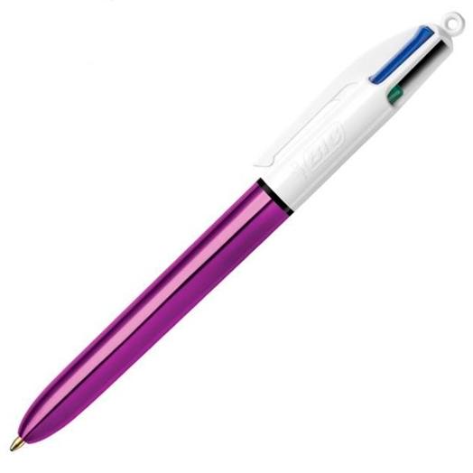 Bic Bolígrafo 4 Colores Shine Silver Cuerpo Blanco/Morado Metálico Caja 12 Ud