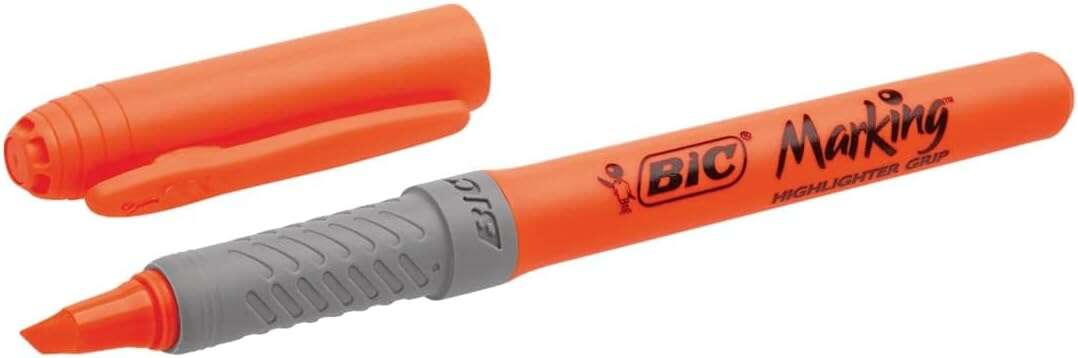 Bic Highlighter Grip Marcador Fluorescente - Punta Biselada - Trazo Entre 1.60 Y 3.30 Mm - Grip Texturizado - Color Naranja