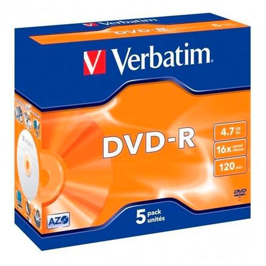 Verbatim Dvd-R, 4.7Gb, 16X,  5 Pack Branded Jewel Case, Superficie Matt Silve