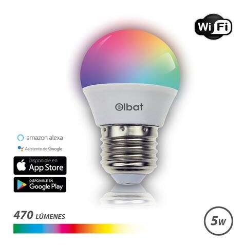 Elbat Bombilla Led Esferica Smart Wi-Fi G45 E27 5W 470Lm Rgb - Temperatura 2700K A Los 6000K - Control De Voz - Control Remoto - 3 Modos De Color: Frio, Natural Y Calido