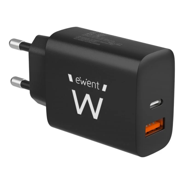 Ewent Cargador De Pared Usb-C/Pd + Usb-A/Qc 20W - Color Negro