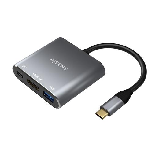 Aisens Conversor Usb-C A Hdmi/Usb-C/Tipo A Usb 3.0, 3 En 1, 15 Cm, Gris