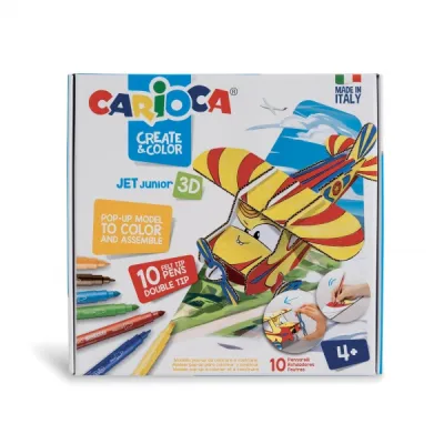 Carioca Pop-Up Jet Junior Modelos Para Colorear Y Construir + 10 Rotuladores Doble Punta Colores Surtidos - Aventura Con Nuevos Compañeros De Viaje