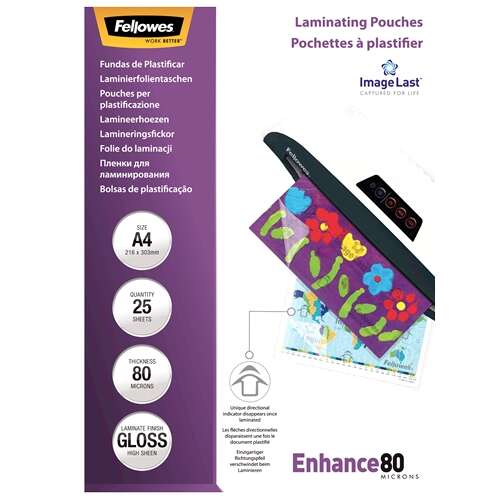 Fellowes Pack De 25 Fundas Para Plastificar Brillo A4 - 80 Micras - Alta Calidad - Transparente