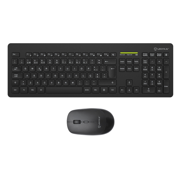 Unykach Mk212 Pro Slim Wireless Pack De Teclado Inalambrico Slim 108 Teclas De Membrana + Raton Inalambrico 1600Dpi, 3 Botones, Uso Ambidiestro - Idioma Portugues - Color Negro