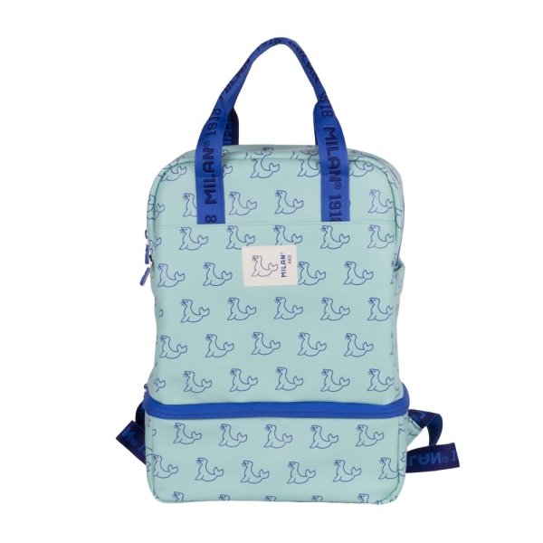 Milan Coleccion 460 Mochila Infantil Con Compartimento Isotermico - Amplio Compartimento Interior - 2 Bolsillos Laterales - Capacidad Total 9,5L - Color Verde/Azul