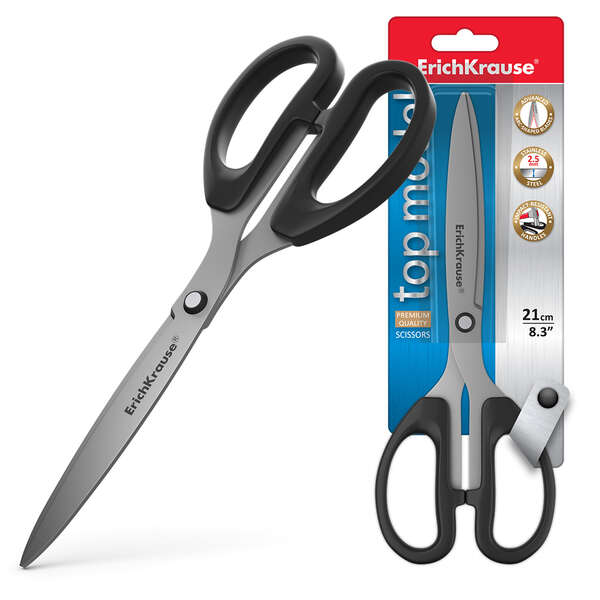 Erichkrause Top Model Tijeras De 21Cm Con Cuchillas En Forma De Arco De Acero Inoxidable - Afilado Doble Avanzado - Color Negro