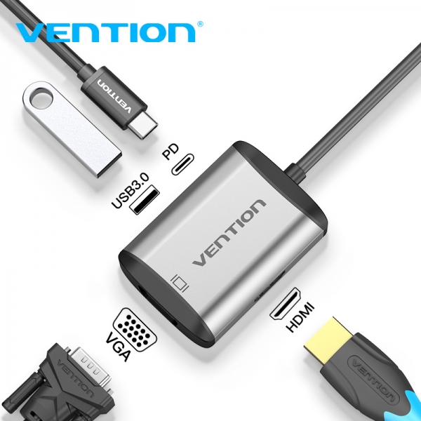 Vention Docking Station 4 En 1 Usb-C A Hdmi/Vga/Usb3.0/Pd87W - 0.15M - Color Gris