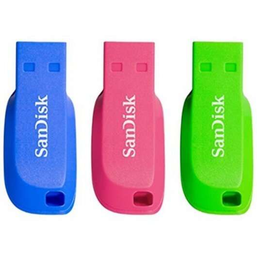 Sandisk Pack De 3 Cruzer Blade Memoria Usb 2.0 32Gb - Ultra Compacta - Color Azul, Rosa Y Verde (Pendrive)