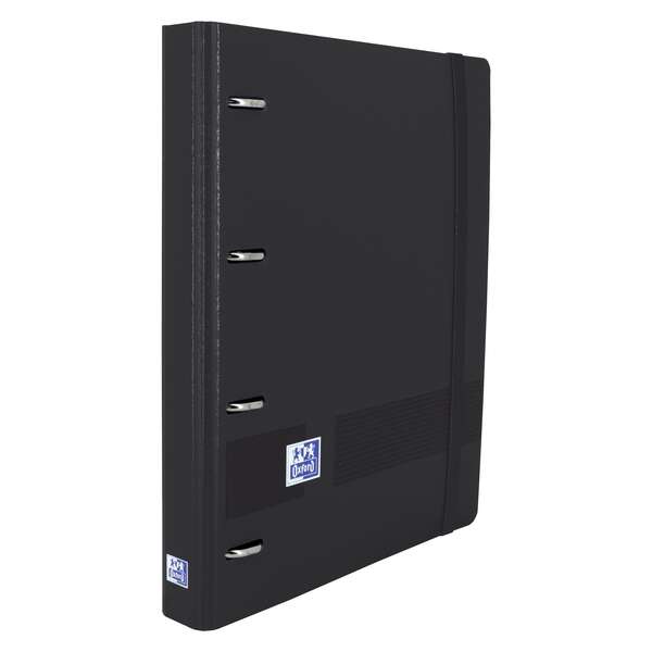 Oxford Europeanbinder Live & Go Carpeta De 4 Anillas Formato A4+ Con Recambio Cuadriculado 5X5Mm Y 4 Taladros - Tapa De Plastico Resistente - Cierre Con Goma Elastica - Color Negro