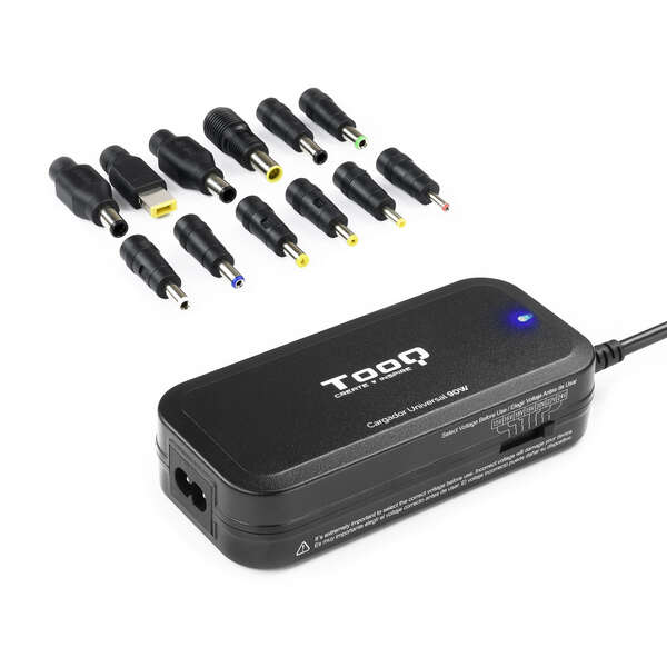 Tooq Cargador Universal Para Portatil 90W - Usb - 12 Adaptadores - Voltaje 15-24V