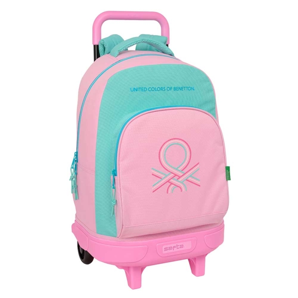 Safta Benetton Dolce Mochila Con Carro - Extraible - Bolsillo Frontal - Portabotellas - Tirador Doble - Hombreras Acolchadas - Asa Acolchada - Tarjeta Id - 330X220X450Mm - Color Rosa Pastel
