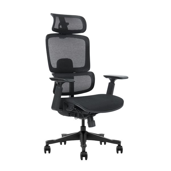 Cromad Senior Se1400 Silla De Oficina - Altura Ajustable Con Elevador De Gas De Grado 4 - Reposacabezas Y Respaldo Regulables - Soporte Lumbar - Ruedas De Nailon 360º - Color Negro
