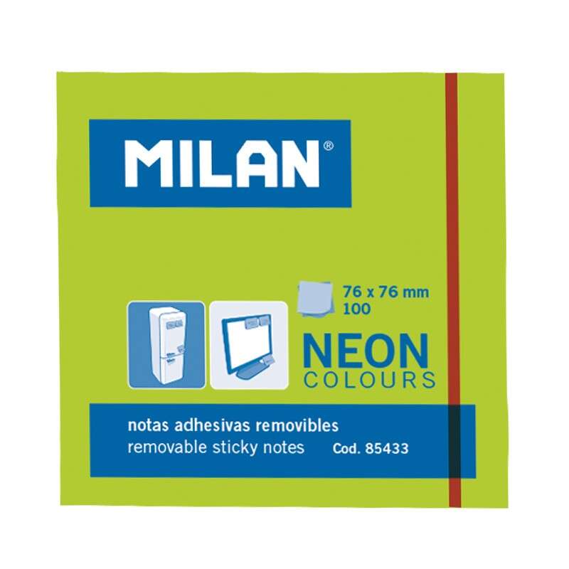 Milan Bloc De 100 Notas Adhesivas - Removibles - 76Mm X 76Mm - Color Verde Neon