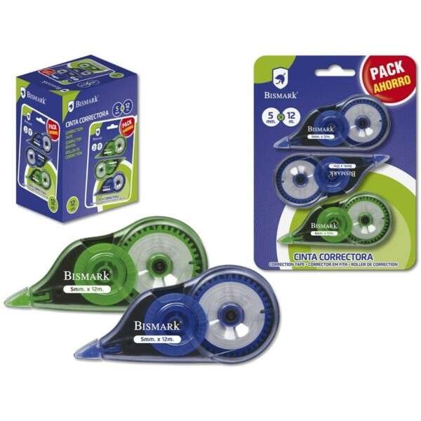 Bismark Pack De 3 Cintas Correctoras 5Mm X 12M - Cuerpo Transparente - Forma Ergonomica
