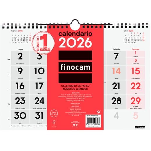 Finocam Calendario De Pared Números Grandes M-300X210Mm Mv Neutro 2026
